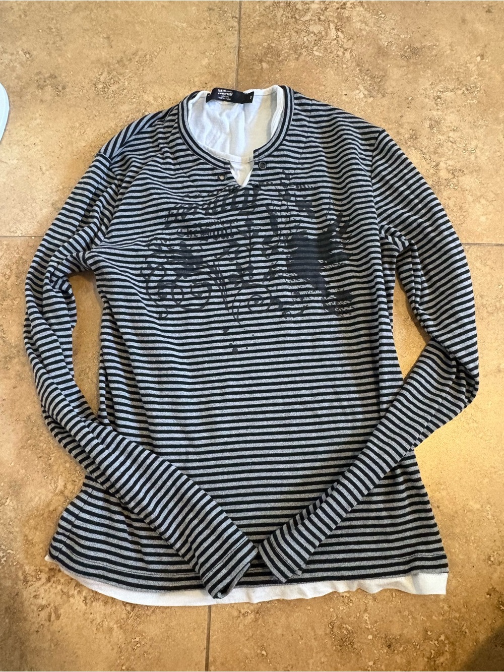 Jaded London Black and Gray Striped Long Sleeve Tee